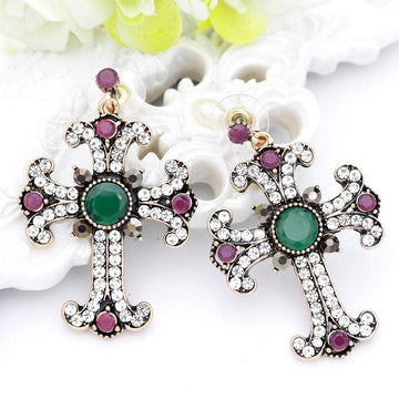 Popular Antique Gold Color Holy Gorgeous Vintage Cross Dangle Drop Earring - Christian Jewellery - The Jewellery Supermarket